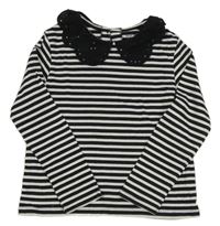 Černo-bílé pruhované triko s límečkem Next