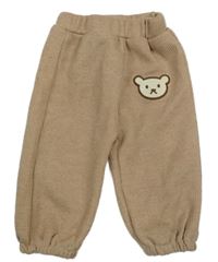 Béžové žebrované pletené kalhoty s medvídkem