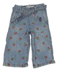 Modré wide leg rifle s třešničkami a páskem Denim Co. 