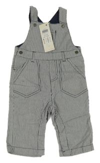 Nové - Tmavomodro-bílé pruhované plátěné podšité laclové kalhoty Name it