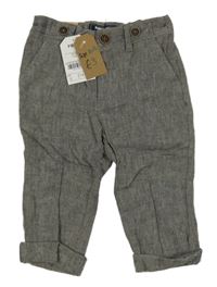 Nové - Šedé vzorované lněné kalhoty Next 