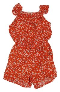 Červený lehký kraťasový květovaný overal H&M