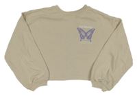 Béžová crop oversize mikina s motýlem H&M