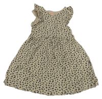 Béžovo-černé vzorované bavlněné šaty s volánky H&M