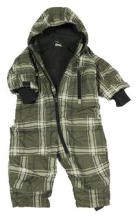 Khaki-světlezelená kostkovaná šusťáková zimní kombinéza s kapucí H&M