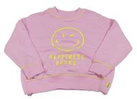 Růžová oversize mikina se smajlíkem a nápisy zn. M&S