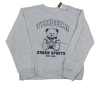 Nové - světlešedá melírovaná mikina s medvídkem a nápisy PRIMARK