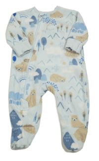 Světlemodrý fleecový overal s medvídky a stromečky St. Bernard