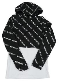 Černá funkční sportovní crop mikina s nápisy a všitým bílým topem a kapucí ERGEENOMIXX