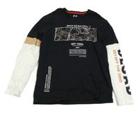 Černo-bílo-hnědé triko s potiskem a nápisy C&A