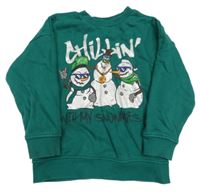 Tmavozelená oversize mikina se sněhuláčky Tu