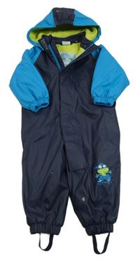 Tmavomodro-modrá nepromokavá jarní kombinéza se žabičkou a odepínací kapucí Papagino
