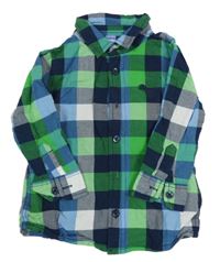 Zeleno-bílo-modro-tmavomodrá kostkovaná košile s dinosaurem Dopodopo