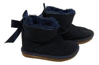 Tmavomodré semišové zateplené válenky s mašlí vel. 24