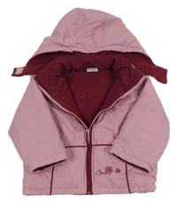 Starorůžová prošívaná šusťáková zimní bunda s růžemi a odepínací kapucí BeRTi