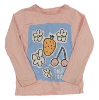 Světlerůžovo-modré triko s květy a jahůdkou a třešničkami George