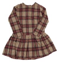 Šedo/pudrovo-vínovo-černé kostkované melírované úpletové šaty Next