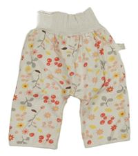 Smetanové teplé turecké tepláky s kytičkami a větvičkami 