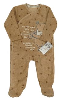 Nové - hnědý melírovaný fleecový overal s Pú a hvězdičkami George