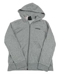 Šedá melírovaná propínací mikina s kapucí Adidas