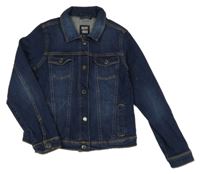 Tmavomodrá tepláková riflová bunda s límečkem POCOPIANO