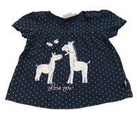 Tmavomodré puntíkaté tričko se zebrou a žirafou Liegelind