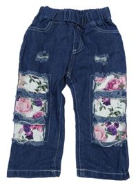 Tmavomodré rifle s růžemi a prošoupáním 