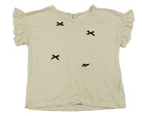 Smetanové tričko s mašlemi a volánky H&M