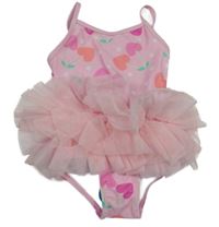 Nové - světlerůžové jednodílné plavky s třešničkami a tylovou sukní Matalan