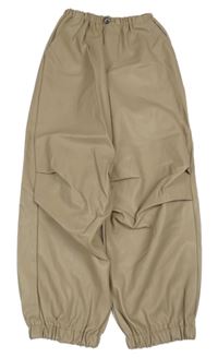Béžové cuff koženkové kalhoty ZARA