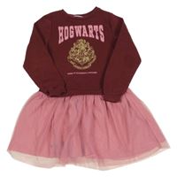 Mahagonovo-růžové teplákovo/tylové šaty s erbem - Harry Potter H&M