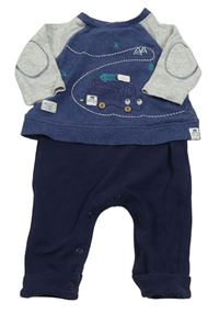 Tmavomodro-šedý teplákový overal se stromky Mothercare