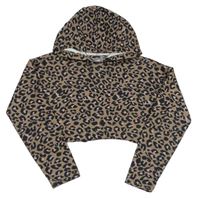 Hnědá crop mikina s leopardím vzorem a kapucí Matalan