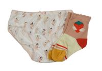 2set - Bílé kalhotky s vílami + smetanovo-růžovo-červené ponožky s jahdou