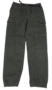 Antracitové plátěné cargo cuff regular fit kalhoty s úpletovým pasem H&M