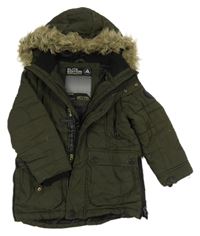 Khaki šusťáková zimní parka s kapucí s kožešinou Next