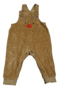 Hnědé sametové laclové tepláky se sobem zn. Topomini