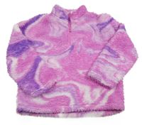 Tmavorůžovo-lila vzorovaná chlupatá mikina Dunnes