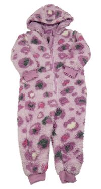Růžová vzorovaná huňatá kombinéza s kapucí Dunnes