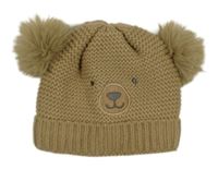 Hnědá pletená čepice s medvědem a bambulemi F&F