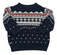 Tmavomodro-bílý vzorovaný svetr Next