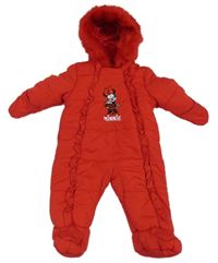 Červená šusťáková zimní kombinéza s Minnie a kapucí George