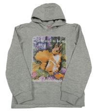 Šedá melírovaná mikina s veverkou a kapucí