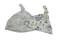 2x bavlněná čepice - smetanová květovaná s Peter Rabbit + bílá s Púem a přáteli