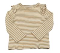 Smetanovo-barevné pruhované žebrované triko s volánky C&A