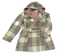 Béžovo-barevný kostkovaný vlněný podšitý kabát s kapucí George