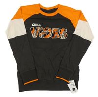 Nové - Antracitovo-oranžovo-smetanové mikinotriko s nápisem Dunnes