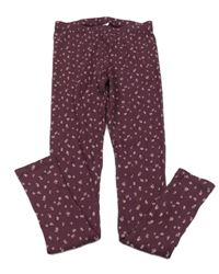 Vínové květované žebrované legíny Yigga