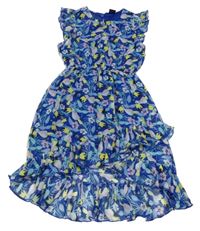 Safírové šifonové šaty s lsity a tukany Kiki&Koko