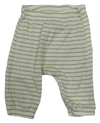 Smetanovo-zelené pruhované žebrované lehké tepláky H&M